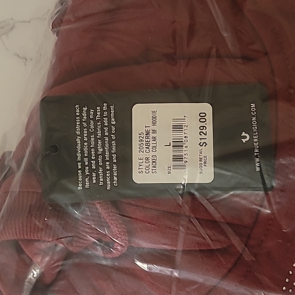 ❤️🔥❤️🔥TRUE RELIGION CRYSTAL RELAXED HOODIE- CABERNET WOMEN'S SIZE LARGE - Picture 9 of 10